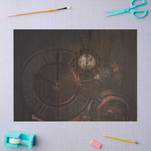 Bruine steampunk klokken en tandwielen tissuepapier (Craft)