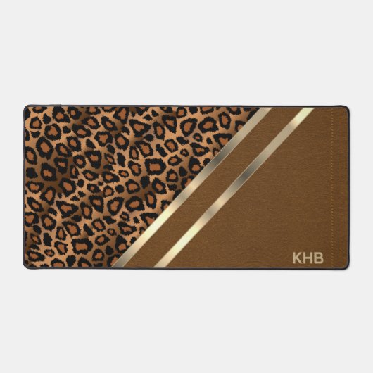 Bruine Steek Faux Leer & Luipaard - Monogram Bureaumat (Voorkant)