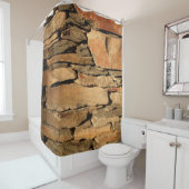 Bruine steenwand douchegordijn (In situ)