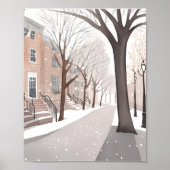 Bruine stenen straat | Besneeuwde winter waterverf Poster (Voorkant)