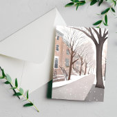 Bruine stenen straat | Sneeuwwinter waterverf Briefkaart