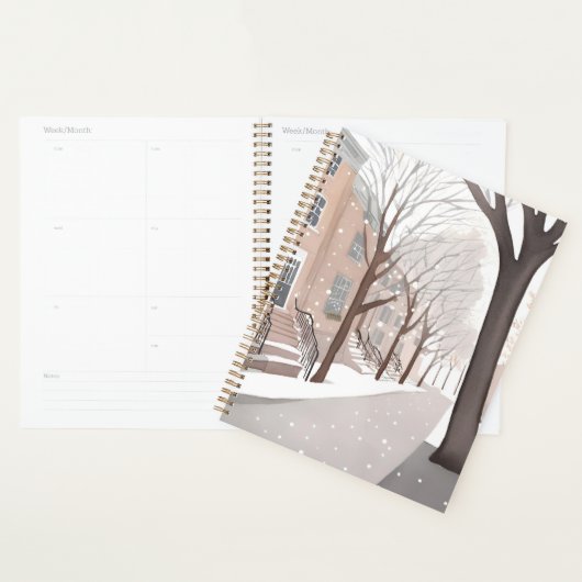 Bruine stenen straat | Sneeuwwinter Waterverf Planner (Display)