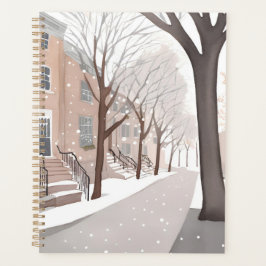 Bruine stenen straat | Sneeuwwinter Waterverf Planner