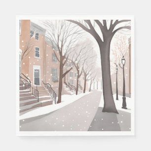 Bruine Stenenstraat   Sneeuwwinter Aquarel Servet