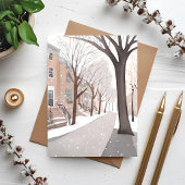 Bruine stenenstraat | Sneeuwwinter Aquarelkaart