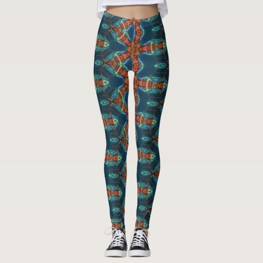 Bruine sterren patroon op blauw leggings (Voorkant)