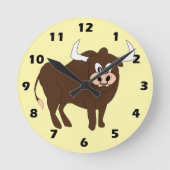 Bruine Stier Ontwerp Ronde Klok (Voorkant)