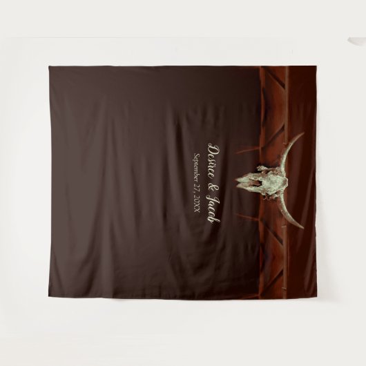 Bruine Stieren Schedel Bruiloft Westerse Landelijk Wandkleed (Voorkant (horizontaal))