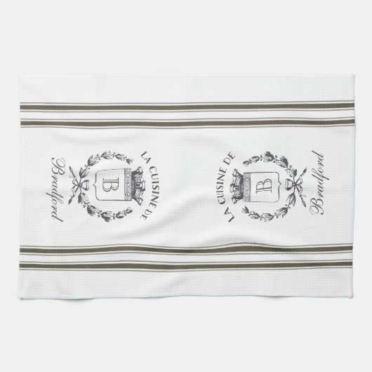 Bruine  stijl Franse zak met aangepaste naam Theedoek (Horizontaal)