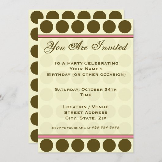 Bruine Stippen Mode Uitnodiging (Voorkant / Achterkant)