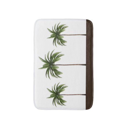 Bruine strepe rand | Drie tropische palmbomen Badmat (Voorkant Verticaal)