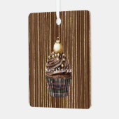 Bruine Strepen Gouden Ornament Kerst Cupcake (Voorkant links)