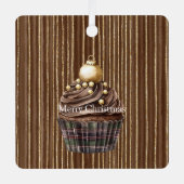 Bruine Strepen Gouden Ornament Kerst Cupcake (Voorkant)