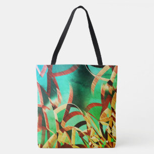 Bruine strepen over groen of aquamarijn tote bag