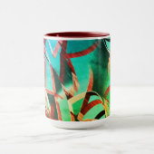 Bruine strepen over roestgroen en aquamarine mok (Midden)