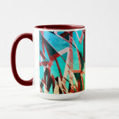 Bruine strepen over roestgroen en aquamarine mok (Links)