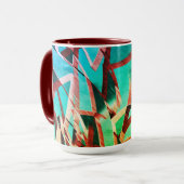 Bruine strepen over roestgroen en aquamarine mok (Voorkant links)