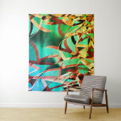 Bruine strepen over roestgroen en aquamarine wandkleed (In situ)