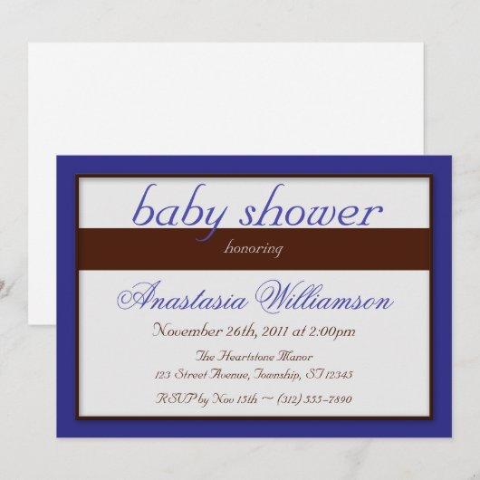 Bruine Stripe Dark Blue Baby Shower-uitvindingen Kaart (Voorkant / Achterkant)