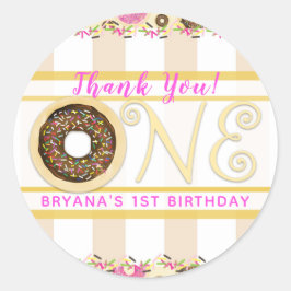 Bruine Strooide Donut Donuts Eén 1e Verjaardagsfee Ronde Sticker