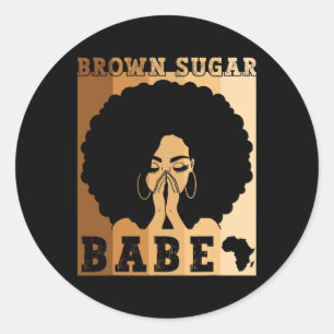 Bruine Suiker Afro Koningin Zwarte Vrouwen Zwarte Ronde Sticker