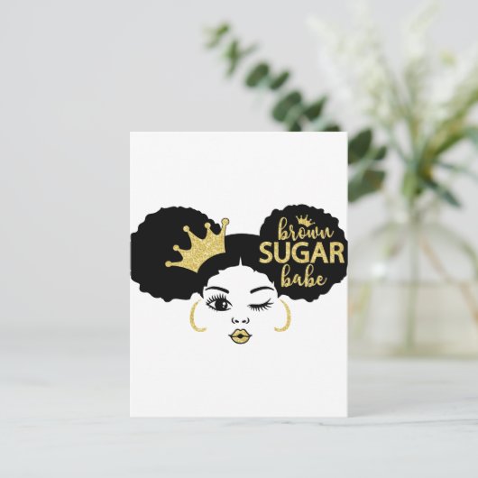 Bruine suikerbaby in zwart en goud briefkaart (Staand voorkant)
