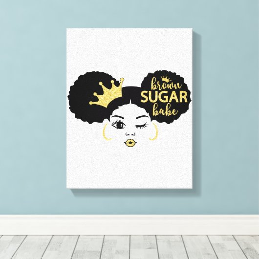 Bruine suikerbaby in zwart en goud canvas afdruk (Insitu (Houten vloer))