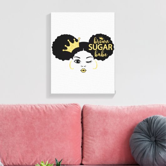 Bruine suikerbaby in zwart en goud canvas afdruk (Insitu (Woonkamer))