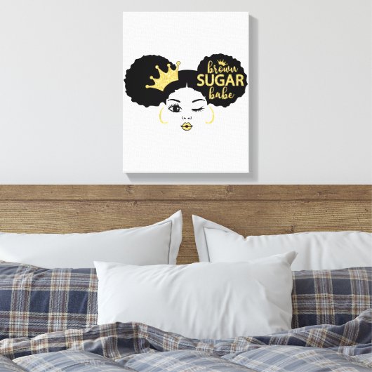 Bruine suikerbaby in zwart en goud canvas afdruk (Insitu (Slaapkamer))