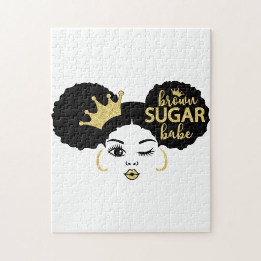 Bruine suikerbaby in zwart en goud legpuzzel (Verticaal)