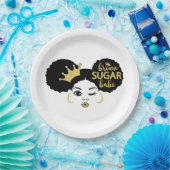 Bruine suikerbaby in zwart en goud papieren bordje (Feest)