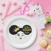 Bruine suikerbaby in zwart en goud papieren bordje (Feest)