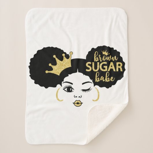 Bruine suikerbaby in zwart en goud sherpa deken (Voorkant)