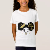 Bruine suikerbaby in zwart en goud t-shirt (Voorkant)