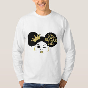 Bruine suikerbaby in zwart en goud t-shirt