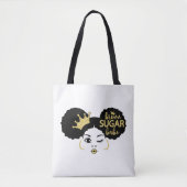 Bruine suikerbaby in zwart en goud tote bag (Voorkant)