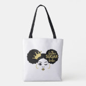 Bruine suikerbaby in zwart en goud tote bag (Achterkant)