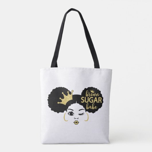 Bruine suikerbaby in zwart en goud tote bag (Achterkant)