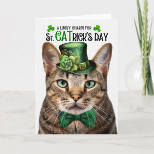 Bruine Tabby Cat CATrick's Day Lucky Charm Feestdagen Kaart