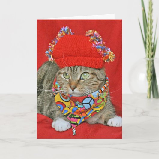 Bruine tabby Hippie Valentijns of Verjaardagskaart Kaart (Voorkant)