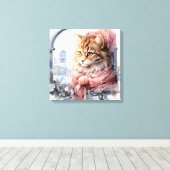 Bruine Tabby Kat In Een Venster Canvas Afdruk (Insitu (Houten vloer))