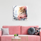 Bruine Tabby Kat In Een Venster Canvas Afdruk (Insitu (Woonkamer))