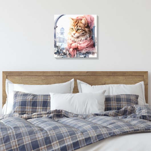 Bruine Tabby Kat In Een Venster Canvas Afdruk (Insitu (Slaapkamer))