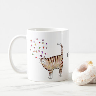Bruine Tabby Kat met Hartjes Aangepaste Naam  Koffiemok