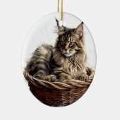 BRUINE TABBY MAINE COON CAT IN KATTENBED KERAMISCH ORNAMENT (Rechts)