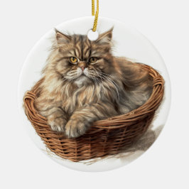  BRUINE TABBY PERZISCHE KAT IN KATTENBED KERAMISCH ORNAMENT