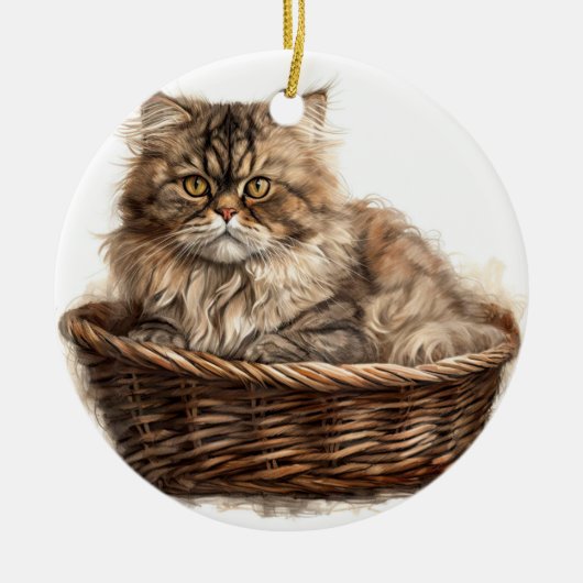  BRUINE TABBY PERZISCHE KAT IN KATTENBED KERAMISCH ORNAMENT (Voorkant)