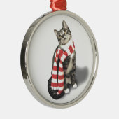 Bruine tablet in een rode en witte sjaal metalen ornament (Rechts)