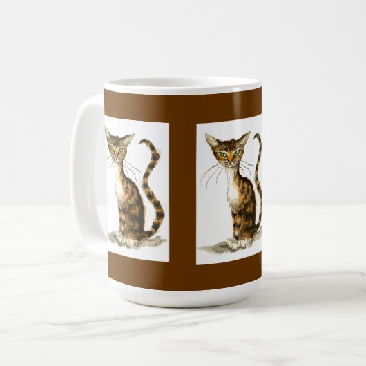Bruine tafelkatten op hoge mok (Voorkant links)