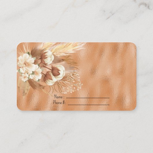 Bruine Tan en Cream Floral Raffle Informatiekaartje (Achterkant)